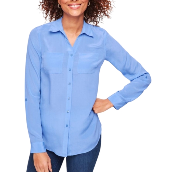 Talbots Light Pale Blue Washable Silk Camp Shirt With Pockets Plus‎ Size 2X New - Picture 1 of 8